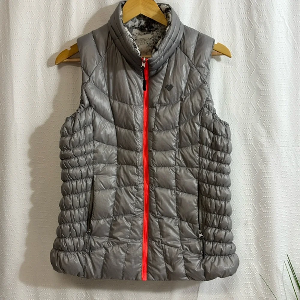 Obermeyer Reversible Puffer Vest Grey & White & Orange Zipper Size Medium - Picture 2 of 9